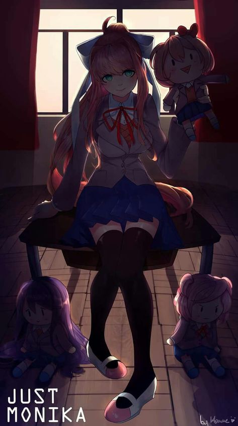 Just monika<< I would want the plushies that are around her Ddlc Wallpaper, Ddlc Monika, Monika Ddlc, Accel World, Oki Doki, Just Monika, Doki Doki Literature Club, Literature Club, Yandere Simulator