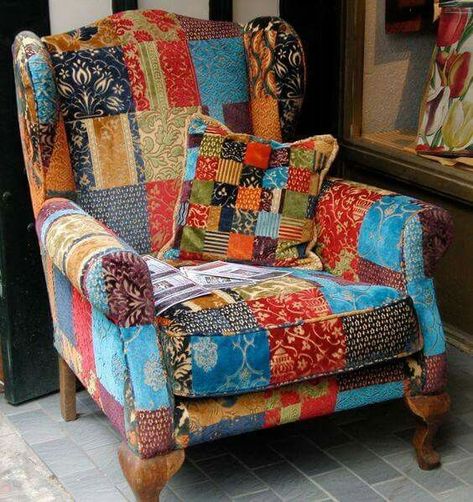 Patchwork Armchair, Patchwork Upholstery, Patchwork Furniture, Muebles Shabby Chic, Patchwork Chair, Chair Art, Sofa Ideas, Sitting Pretty, Velvet Chair