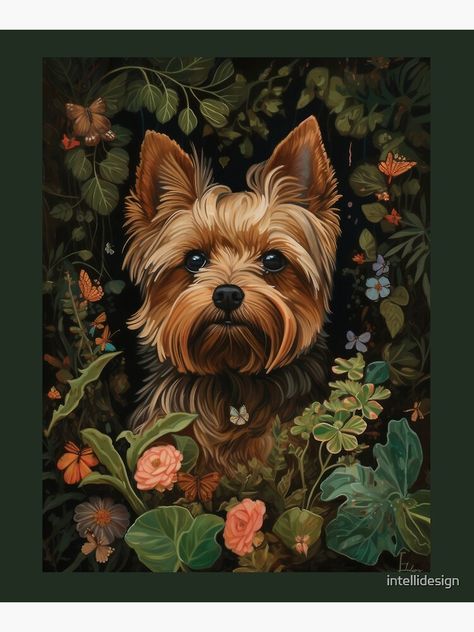 by intellidesign on redbubble Yorkie Art Prints, Yorkie Illustration, Yorkie Painting, Yorkie Art, Dog Portraits Painting, Horse Posters, Silky Terrier, Cat Art Illustration, Whimsical Paintings