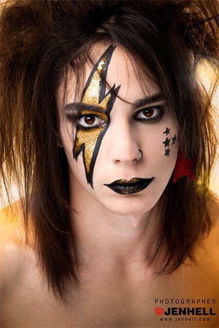 Retro Face Paint, Rock And Roll Face Paint, Rockstar Face Paint, Wrestling Makeup, Rock Band Costumes, Rock And Roll Makeup, Bout Makeup, Rocker Makeup, Glam Rock Makeup