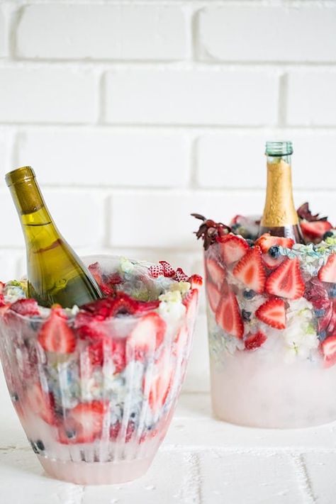 two of the ice buckets on a table Diy Ice Bucket, Floral Ice Bucket, Wine Chiller Bucket, Floral Ice, Champagne Ice Bucket, Flower Ice, Ice Wine, Wine Bucket, Wine Table