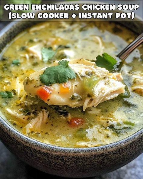 Yay Recipes Slow Cooker Green Enchilada Chicken Soup, Chicken Enchilada Soup Green, Chicken Green Enchilada Soup, Green Chili Chicken Enchilada Soup, Green Enchilada Soup, Enchiladas Chicken Soup, Green Enchiladas Chicken, Green Enchilada Chicken Soup, Chili's Chicken Enchilada Soup