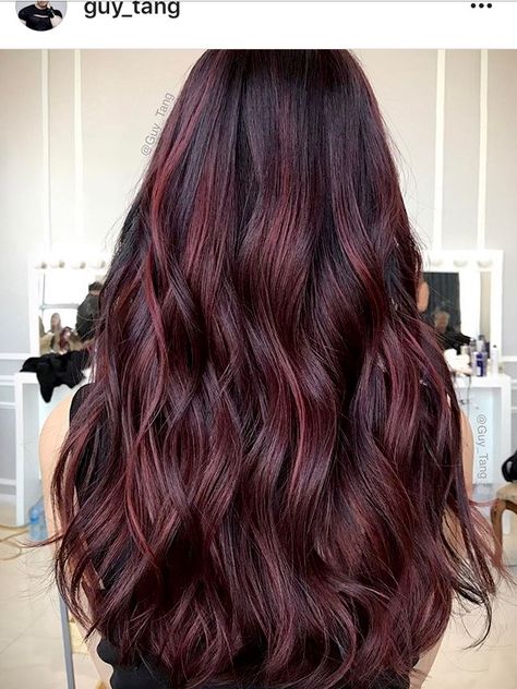 Wine balayage hair reference and color Asian Hair Highlights, Pelo Color Borgoña, Red Balayage Hair, Wine Hair Color, Bold Women, Wine Hair, Color Balayage, Guy Tang, Cooler Style