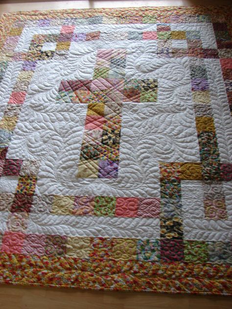 WOW She even quilted Bible Verses in it, this Cross Quilt is gorgeous!  This would be something great to quilt for a Baptism, First Holy Communion, or Confirmation, or a Wedding :) Cross Quilt, Pretty Quilt, Quilted Table, Scrappy Quilts, Free Motion Quilting, Longarm Quilting, Quilting Crafts, Quilt Tutorials, Scrap Quilts