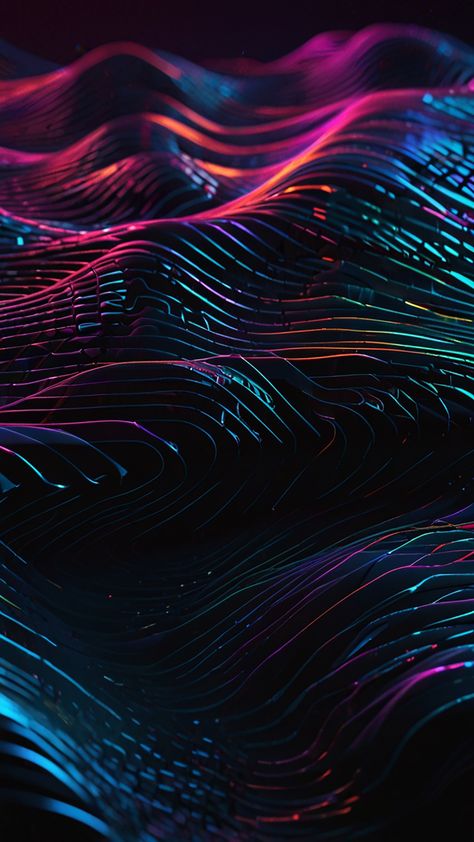 A #dark #abstract #background characterized by flowing, #wave-like patterns in a #retro #graphic style Dark Synthwave Aesthetic, Dark Abstract Background, Synthwave Aesthetic, Dark Abstract, Wave Background, Retro Wave, Waves Background, Graphic Style, Retro Waves