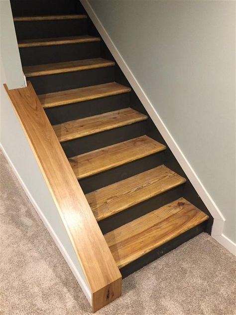 DIY Basement Stair Transformation Staircase Remodel Diy, Basement Stair, Finish A Basement, Basement Steps, Basement Decoration, Small Basement Remodel, Stairs Renovation, Dream Basement, Stair Makeover