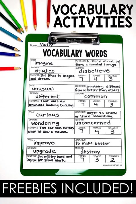 Introduce Vocabulary Activities, Vocab Journal Ideas, Vocublary Activities, Teaching Vocabulary Elementary, Vocabulary Journal Ideas, Vocabulary Journal Template, Second Grade Vocabulary Activities, Vocabulary Centers 2nd, Vocabulary 3rd Grade