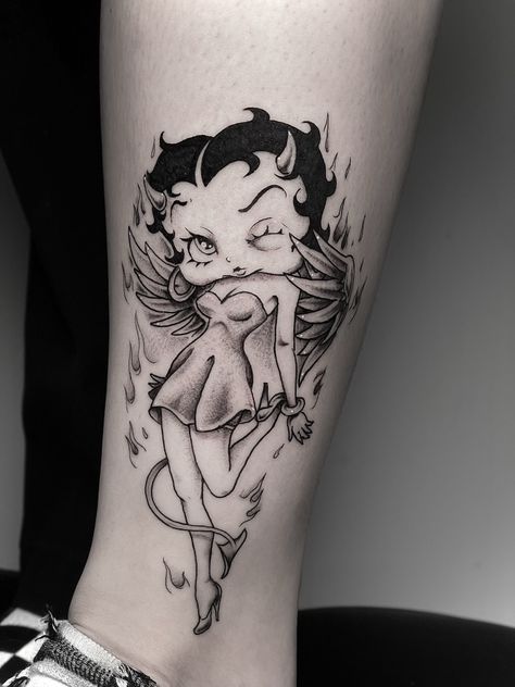 betty boop tattoo design idea Red Letter Tattoo, Betty Tattoo, 79 Tattoo, Fineline Tattoo Design, Chest Tattoo Fonts, Bettie Boop, Betty Boop Tattoo, Font Tato, Betty Boop Tattoos