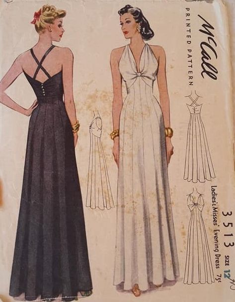 McCall 3513 | ca. 1939 Ladies' & Misses' Evening Dress 1940s Fashion Evening Gowns, Vintage Evening Gown Pattern, 1939 Evening Dress, 1940 Evening Dress, 40s Evening Dress, 40s Evening Gown, Evening Dress Patterns Sewing, 1930 Evening Dress, 1940s Fashion Women Evening