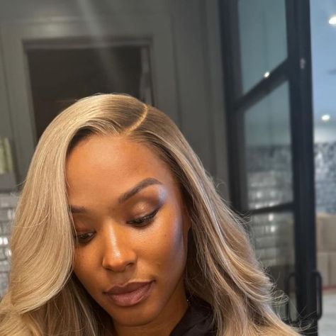 Ricky Wing on Instagram: "Summer blonde ✨  @mrs_savannahrj" Cool Blonde Black Women, Savanna James Hair, Savannah James Blonde Hair, Ash Golden Blonde Hair, Savannah James Hair, Blond Hair On Black Women, Ash Blonde Black Women, Black Woman Blonde Hair, Blonde Dark Skin