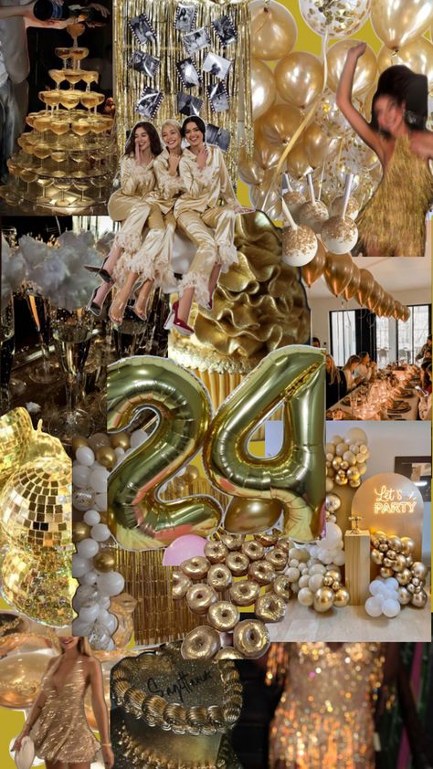 Girly Golden Birthday, 24kt Gold Birthday Theme, 24th Bday Ideas, 24 Karat Birthday Theme, 24 Karat Birthday, 23 Birthday Ideas Theme, 24kt Gold Birthday, Gold Birthday Theme Ideas, 24kgoldn Aesthetic Birthday