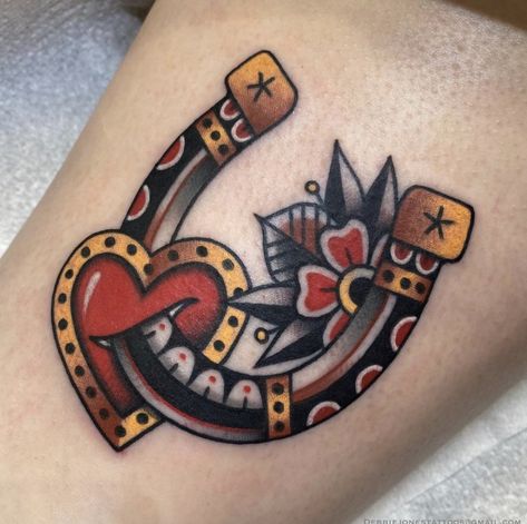 Both Tattoo, Traditional Tattoo Horse, Horseshoe Tattoo, Horse Shoe Tattoo, Swansea Wales, Cowgirl Tattoos, American Traditional Tattoo Ideas, Traditional Tattoo Inspiration, Traditional Tattoo Flowers