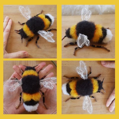 Needle Felted Bumble Bee, Felted Bumble Bee, Diy Bumble Bee, Christmas Crafts To Sell Make Money, Felted Bee, Diy Bee, Honeycomb Stitch, Needle Felting Diy, Needle Felting Tutorials