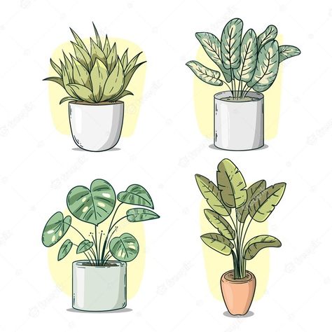 Houseplants Drawing, Plants Aesthetic Drawing, House Plants Drawing, Aesthetic Plants Drawing, Houseplant Drawing, Plants Drawings, Plant Clip Art, Houseplant Collection, Plants Drawing