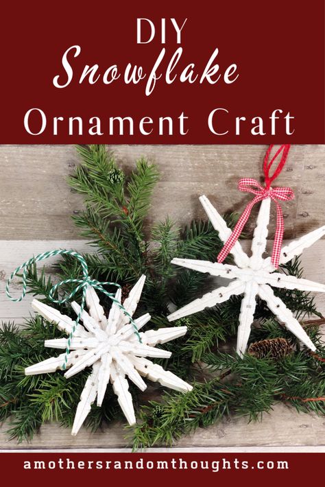 DIY snowflake ornament craft #clothespin Clothespin Snowflake Ornament, Snowflake Craft For Kids, Clothespin Snowflake, Clothespin Christmas, Snowflake Ornaments Diy, Time Craft, Diy Snowflake, Homeschooling Curriculum, Snowflake Craft