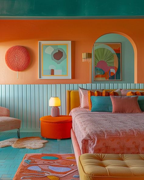 The way I would design a cheap motel #moteldesign #motel6 70s House Decor, Cheap Motel, Cheap Motels, Bold Interior, Disney Minimalist, Hostel Room, 70s House, Interior Design Layout, Motel Room