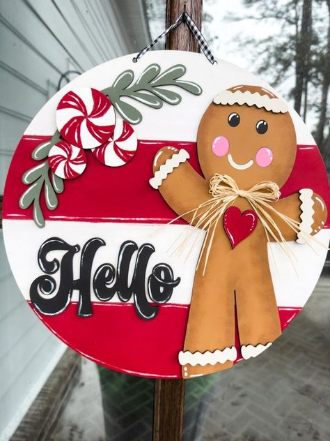 Valentine Wood Decor, Chiefs Door Sign, Nutcracker Door Hanger, Wood Tree Topper, Christmas Door Hangers Diy, Gingerbread Door Hanger, 2025 Crafts, Gingerbread Door, Winter Door Wreath