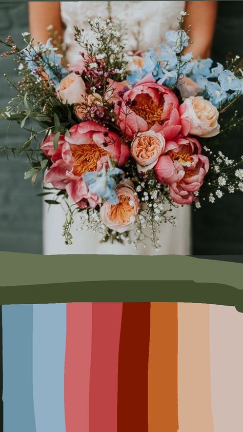 Fall Colorful Wedding Flowers, Colorful Rustic Wedding Decor, Warm Tone Wedding Colors, Wedding Color Schemes March, Bright Wedding Colors, Wedding Color Pallet, March Wedding, Spring Wedding Colors, Bright Wedding