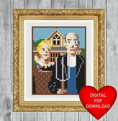 American Gothic House, Grant Wood, American Gothic, Patterned Sheets, Dmc Floss, Gothic House, Extra Fabric, Iowa, Le Point