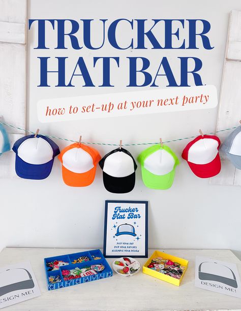 Trucker Hat Bar Make Your Own Patch, 14th Birthday Party Ideas, Rock Star Birthday, Flag Diy, Hat Bar, Bar Party, Party Bars, Fun Signs, 14th Birthday