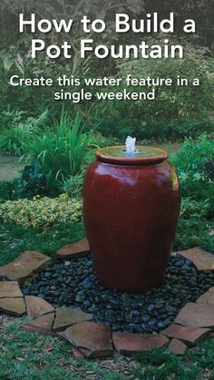 Outdoor Diy Water Feature, Garden Pot Water Feature, Pot Water Features In The Garden, Water Feature For Deck, Garden Pot Fountain Ideas, Patio Fountain Ideas Simple, Make A Fountain From A Pot, How To Make A Garden Water Fountain, Diy Water Fall Fountain