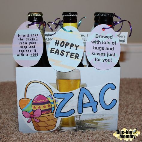 Easter egg beer hunt - hide beer instead of eggs for an adult egg hunt, decorated beer box, Easter beer sayings Easter Beer Hunt, Boyfriend Easter Basket, Adult Easter Party, Adult Easter Egg Hunt, Crafts Gift Ideas, Adult Easter Baskets, Diy Crafts Gift, Easter Gift For Adults, Beer Box