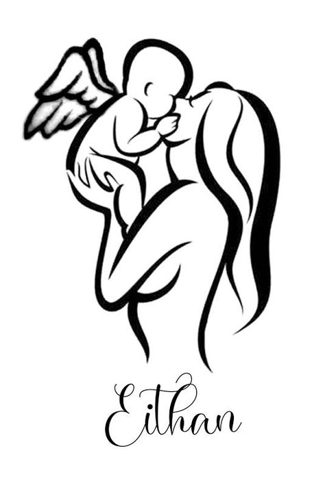 Angel Baby Drawing, Baby Memorial Tattoos, Lips Painting, Heaven Tattoos, Mom Tattoo Designs, Mommy Tattoos, Boys Prints, Angel Drawing, Art Wire