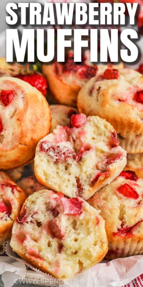 It will be hard to eat just one of these sweet and decadent strawberry muffins. It all begins with a sour cream batter made from scratch. Fresh or frozen strawberries, some vanilla, cinnamon sugar strawberries, and vanilla are combined in the batter for a mix of flavors that is truly delicious. Moist, tangy, and flavorful, this recipe is sure to be one that is made again and again. #strawberrymuffins #easyrecipes #strawberrymuffinrecipe #spendwithpennies Sugar Strawberries, Strawberry Muffin Recipes, Orange Baking, Frozen Strawberry, Berry Muffins, Strawberry Muffins, Sweet Muffin, Healthy Muffin Recipes, Family Cooking