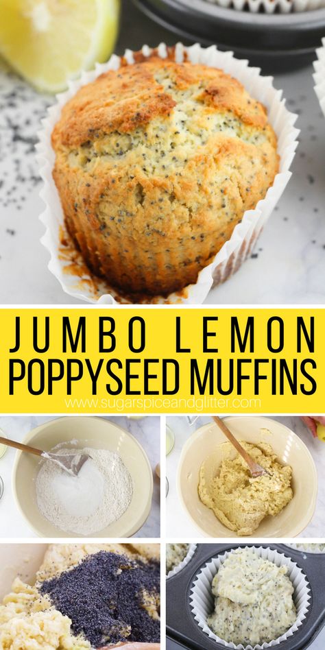 The perfect lemon poppyseed muffin made in a jumbo muffin tin, these are so lemony and satisfying, you won't ever buy another coffeeshop muffin again! Lemon And Poppyseed Muffins, Jumbo Lemon Muffins, Easy Jumbo Muffin Recipes, Jumbo Lemon Poppyseed Muffins, Best Lemon Poppyseed Muffins, Jumbo Muffin Recipes Healthy, Giant Muffins Recipe, Jumbo Muffins Recipes, Poppyseed Muffin Recipe