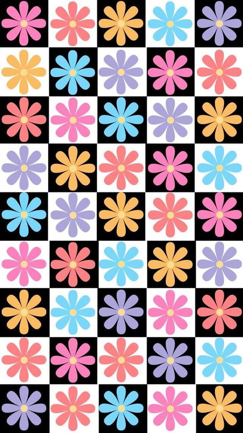 Flower Background Cartoon, Checkered Flower Wallpaper, Cartoon Flower Wallpaper, Cartoon Pattern Wallpaper, Floral Wallpaper Black, Pin Wallpaper, Iphone Wallpaper Bright, Black White Background, Checker Wallpaper