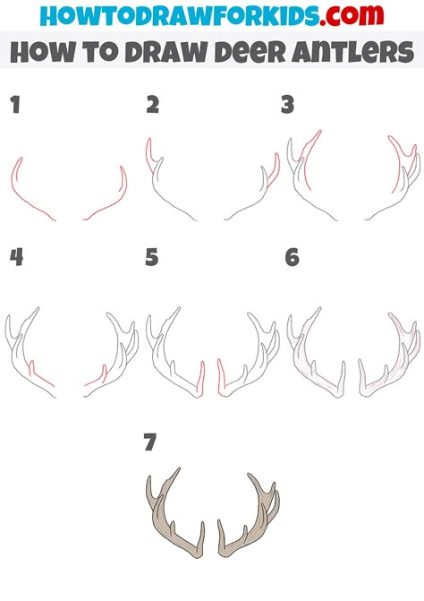 Dear Ears Drawing, How To Draw Antlers, How To Draw Deer Skull, How To Draw A Stag, How To Draw Antlers Step By Step, How To Draw Deer Antlers, How To Draw A Deer Head, Buck Drawing Easy, Hunting Drawings Easy