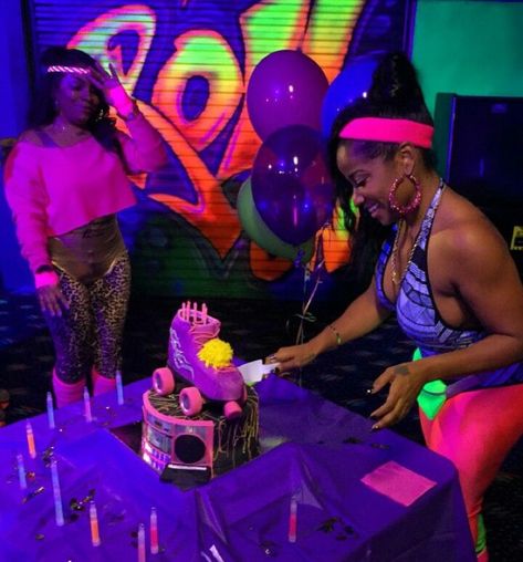 Glow in the dark party themes are the things that make glow in the dark parties special. Naturally, glow in the dark party themes solves.. Twentyfine Birthday, 80s Theme Party Outfits, Roll Bounce, 90s Party Ideas, 80s Birthday, 90s Birthday, Toya Wright, 80s Birthday Parties, Throwback Party