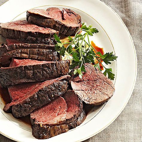 Oven-Roasted Beef Tenderloin | Better Homes & Gardens Pioneer Woman Beef Tenderloin, Beef Tenderloin In Oven, Oven Roasted Beef Tenderloin, Beef Tenderloin Oven, Tenderloin In Oven, Roasted Beef Tenderloin, Oven Roast Beef, Roasted Portobello Mushrooms, Whole Beef Tenderloin