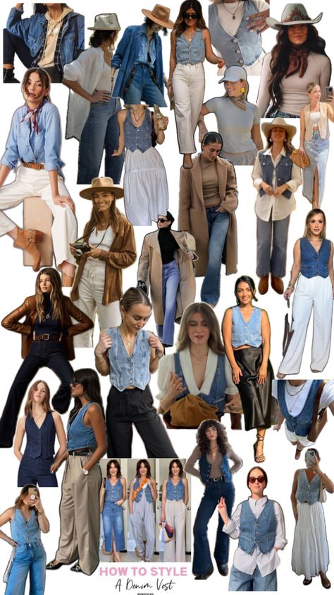 Fall Vest Outfits, Countryside Outfit, Denim Vest Outfit, French Chic, Fall Fits, Mood Board Fashion, Vest Outfits, College Fashion, Work Attire