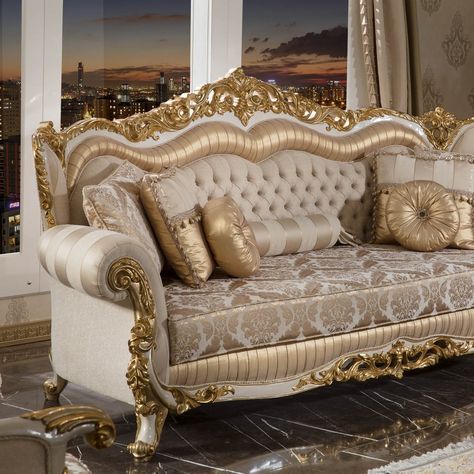 "Topkapi Sofa" Discover the luxury of Europe in the United States! Our furniture is made from top-quality European materials. -We deliver, handle & install anywhere in the USA -Store Address: 3226 Hillcroft St, Houston, TX, USA -Got questions? Book a Facetime chat with our designers for help. -Want to pay in installments? Contact us for interest-free options. -Upgrade your home with our stylish European-inspired furniture! -Ali Guler Furniture aligulerfurniture.com #furnituredesign #... Fancy Living Rooms, Classic Sofa Sets, Furnitur Ruang Keluarga, European Decor, Cheap Sofas, Gold Furniture, Sofa And Loveseat Set, Luxury Furniture Design, Set Sofa