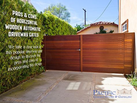 pros and cons of horizontal wooden driveway gates Wooden Gate Plans, Wooden Driveway Gates, Wooden Gate Designs, Wood Gates Driveway, Automatic Gates Driveways, Wooden Gates Driveway, Backyard Gates, Wooden Gate, Modern Gate