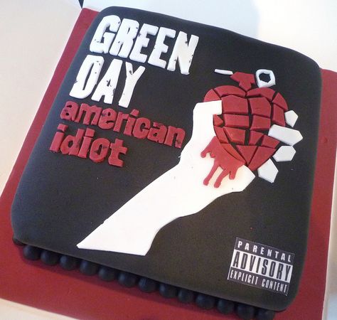 American Idiot Album Cover Cake Green Day Album Cover, Emo Birthday, Green Day Albums, Green Day Band, Music Cake, Guitar Cake, Green Day Billie Joe, Daisy Cakes, Sixteenth Birthday