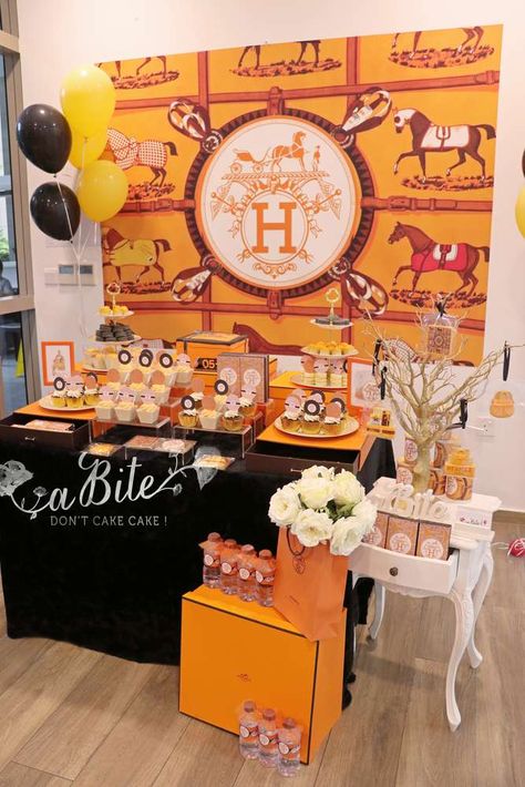 Hermes Housewarming Party Ideas | Photo 8 of 9 Housewarming Party Ideas, Birthday Pokemon, Harry Styles Birthday, Christmas Tree Inspo, Graduation Cupcake Toppers, Pokemon Birthday Party, Hermes Orange, Horse Party, Harry Potter Birthday Party