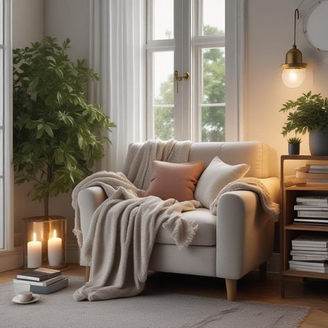 📚🕯️ Cozy corner alert! This comfy armchair with a soft throw blanket and plush pillow is making us want to curl up. Love the circular rug, filled bookshelf, and wall-mounted sconces. Candles add warmth, and the side table with a cup is perfect for relaxation. 🌿✨ #CozyVibes #ReadingNook #HomeDecor
#odastudioAI #odaAIstudio #odastudio
#livingroomdecor #livingroom #livingroomideas #livingroominspiration #cozylivingroom #livingroomdesign #homedecor #interiordesign #livingroomstyle #livingroomvibes Nook Inspiration, Reading Armchair, Circular Rug, Comfy Armchair, Living Room Spaces, Dream Apartment, Soft Throw Blanket, Cozy Reading Nook, Cozy Reading