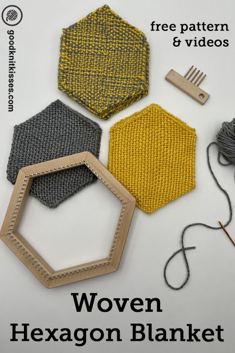 Make a Beautiful Woven Hexagon Blanket! - GoodKnit Kisses Hexagon Pin Loom Patterns, Hexagon Loom Weaving, Woven Blanket Diy, Pattern Design Template, Pin Loom Weaving, Hexagon Blanket, Pin Weaving, Pin Loom, Weaving Loom Diy