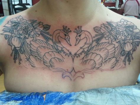 fuschia and swans! Swan Chest Tattoo, Swan Tattoo, Trumpeter Swan, Moving To Seattle, Princess Tattoo, Chest Piece, Chest Tattoo, Flower Tattoo, Body Art