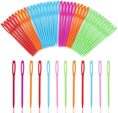 Amazon.com - 50 Pcs Large Eye Plastic Needles, 2.7inch/7cm Learning Needles, Yarn Needles Darning Needle Plastic Sewing Needles Tapestry Needles, Safety Plastic Lacing Needles for Kids and Sewing Handmade Crafts - Diy Sy, Diy Projektit, Hand Sewing Needles, Sewing Supplies Storage, Sew Ins, Costura Diy, Knitting Tools, Sewing Needles, Needlework Embroidery