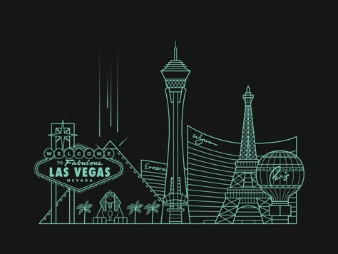 Las Vegas skyline by Tyler Barber Las Vegas Skyline Silhouette, Las Vegas Skyline Tattoo, Vegas Skyline Tattoo, Las Vegas Tattoo Ideas, Las Vegas Drawing, Vegas Tattoos, Welcome To Sign, Las Vegas Tattoo, Stratosphere Las Vegas