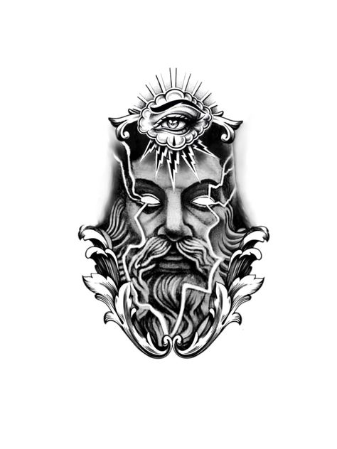 Zeus tattoo eye cloud lightning Zeus Face Tattoo, Zeus Lightning Tattoo, Zeus Tattoo Stencil, Zeus Tattoo Design, Men Finger Tattoos, Zeus Lightning, Colour Tattoos, Lightning Bolt Tattoo, Tattoo Eye