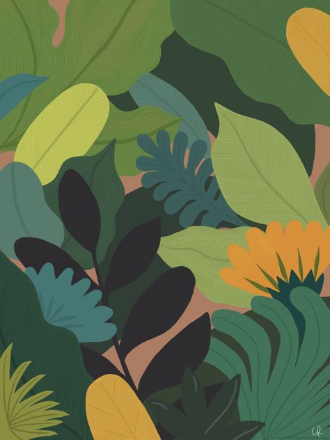 Procreate Drawing Plants, Jungle Design Graphic, Procreate Wallpapers, Procreate Plants, Plants Illustration Art, Rainforest Art, Abstract Jungle, Tropical Illustration, Jungle Illustration