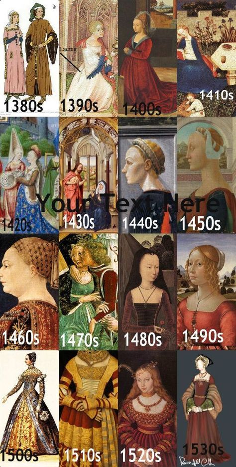 Timeline of fashion - useful brain-reminder for on-brief kit silhouettes Fashion Timeline, History Fashion, Medieval Costume, Century Clothing, Medieval Clothing, Medieval Dress, Medieval History, Period Costumes, Medieval Fashion