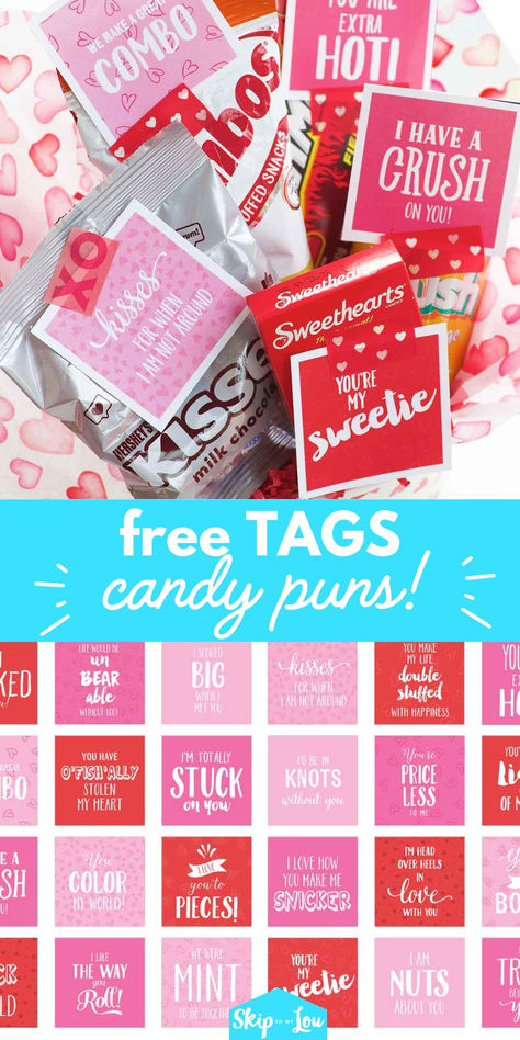 Easily make an epic Valentines gift basket for him or her with adorable sayings paired with candy treats. FREE candy pun tags. Motivational Candy Sayings, Valentines Diy Candy Gifts, Gushers Valentine Free Printable, Valentine’s Day Treats For Staff, Valentines Candy Sayings, Cute Candy Sayings For Boyfriend, Valentines Candy Puns, Pun Valentines Day Gifts, Candy Valentine Ideas For Him