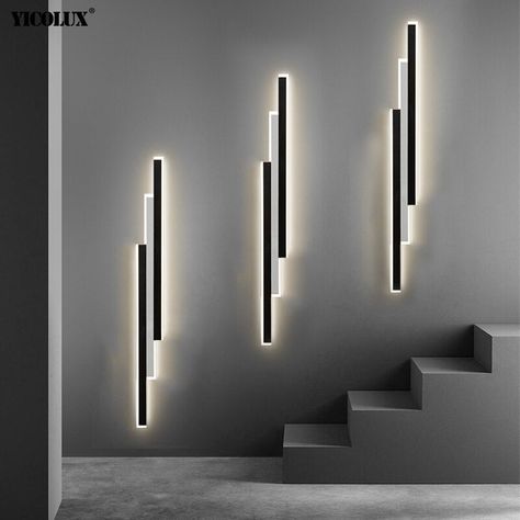 Introducing our durable and functional long strip outdoor wall light, constructed with sturdy hardware material that resists rust and ensures long-lasting performance. Its waterproof design further enhances its reliability. Designed with three rectangular light bodies, our porch light is available in black and white color options. Not only does it provide ample brightness for your outdoor space, but it also adds a decorative touch to your patio garden. This versatile outdoor wall light is suitab Black Grey White Living Room Ideas, Long Wall Living Room, Strip Garden, Lights Balcony, Porch Light Fixtures, Garden Wall Lights, Balcony Lighting, Strip Design, Corridor Lighting