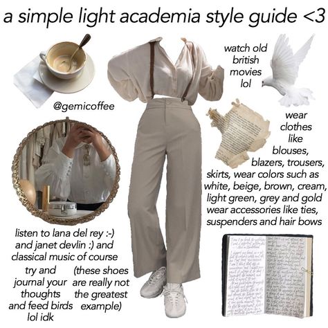 @gemicoffee on Instagram: “ahh hadn’t posted in a lil while :) this was fun to create but i feel like it’s not my best “style guide” out of the series :/ hopefully…” Light Academia Style Guide, Dark Academia Summer Outfit, Academia Summer Outfit, Dark Academia Summer, Light Academia Style, Light Acadamia, Light Academia Outfit, British Movies, Dark Academia Outfit