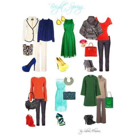 "Bright Spring Looks" by sabira-amira on Polyvore Bright Spring Clothes, Clear Spring Palette, Clear Spring, Spring Palette, Spring Color Palette, Seasonal Color Analysis, Color Me Beautiful, Bright Winter, Bright Spring